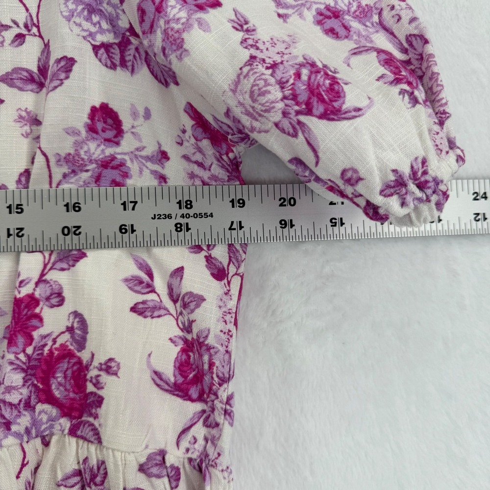 TCEC White Floral Linen Blend Tiered Top Blouse Scalloped Neckline Sz L - Picture 2 of 8